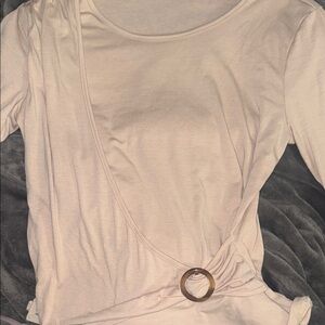 Chic Cream Wrap Blouse with Ring Detail